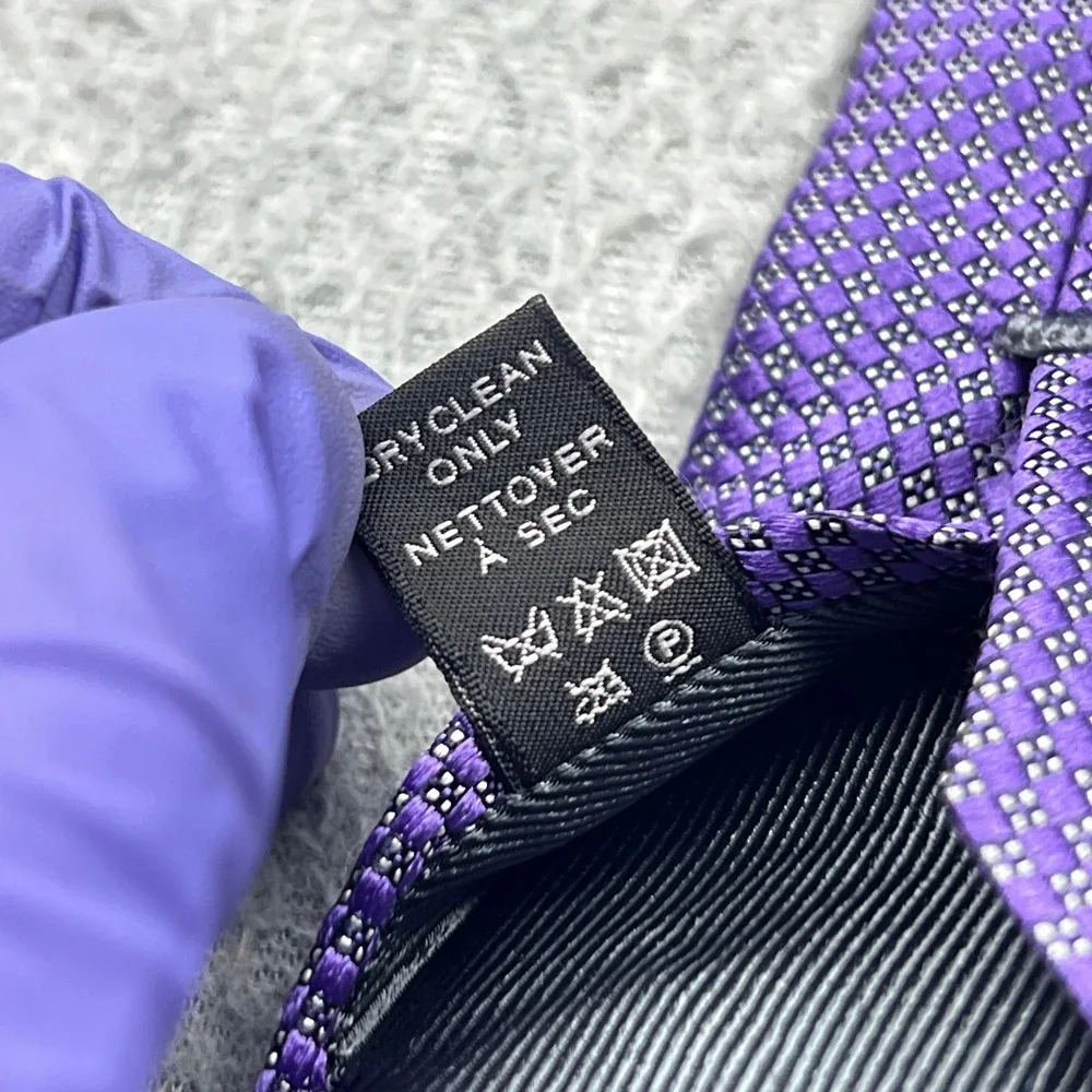 Ermenegildo Zegna Tie Mens Purple Mini Floral Check 100% Silk Italy Made Luxury